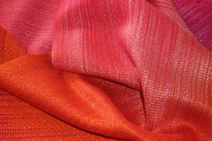 Laura Fry. Orange painted warp fabric